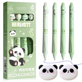 UICCVOKK 4 Pcs Erasable Pens Bundle, Writing Cartoon Rub Out Pens, 0.5mm Erasable Gel Pens with Rubbers, Cute Cartoon Animal Friction Rollerball Pen, Rollerball Pen Erasable Writing Pen(Crystal Blue)