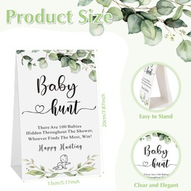 Gemscream 101 Pcs Baby Shower Games Include Paperboard Baby Hunt Sign 100 Mini Plastic Babies Tabletop Greenery Sign Tiny Babies Funny Baby Shower Prizes for Games Gender Reveal Party Favors