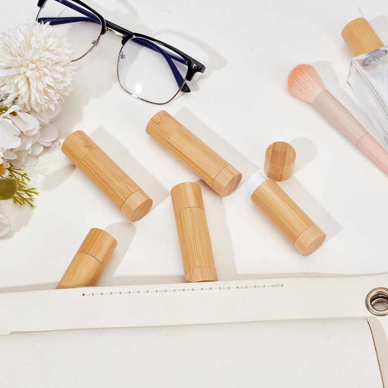 NICENEEDED 4 PCS 5g Bamboo Lipstick Tubes, Refillable DIY Lip