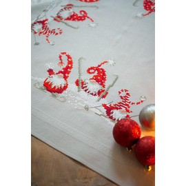 Vervaco Stamped Tablecloth Cross Stitch Kit 32"X32"-Christmas Gnome Skiing -V0172852