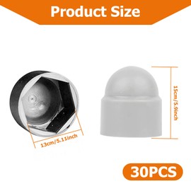 ZWWOGE M8 Protective Caps, Hexagonal, Pack of 30 Cover Caps for Nuts, Protective Caps, Hexagonal, Made of Plastic PE Cap, Nut for Screws and Nuts (Grey)