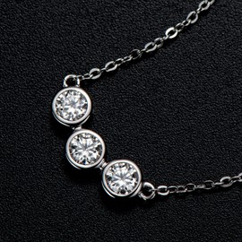 AINUOSHI Sterling Sliver Diamond Necklace for Women, Three Stone Moissiant Diamond Round Cut Pendant White Gold Plated, Jewellery Gifts for Her Birthday