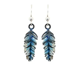 Blue Watercolor Feather Earrings by d'ears Non-Tarnish Sterling Silver French Hook Ear Wire