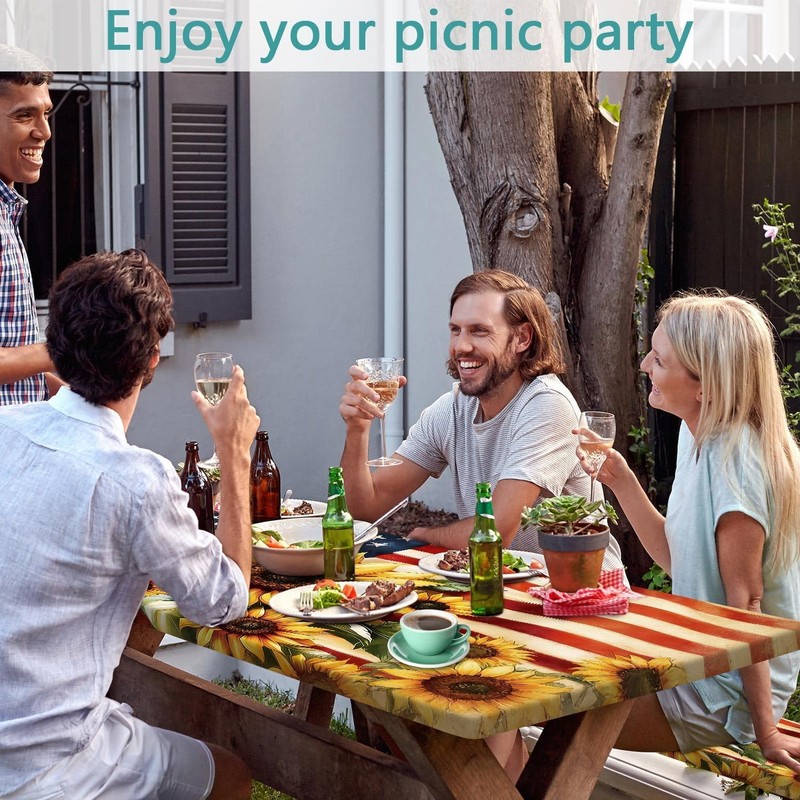 Picnic Table Cover with Bench Covers and Bag, American Flag
