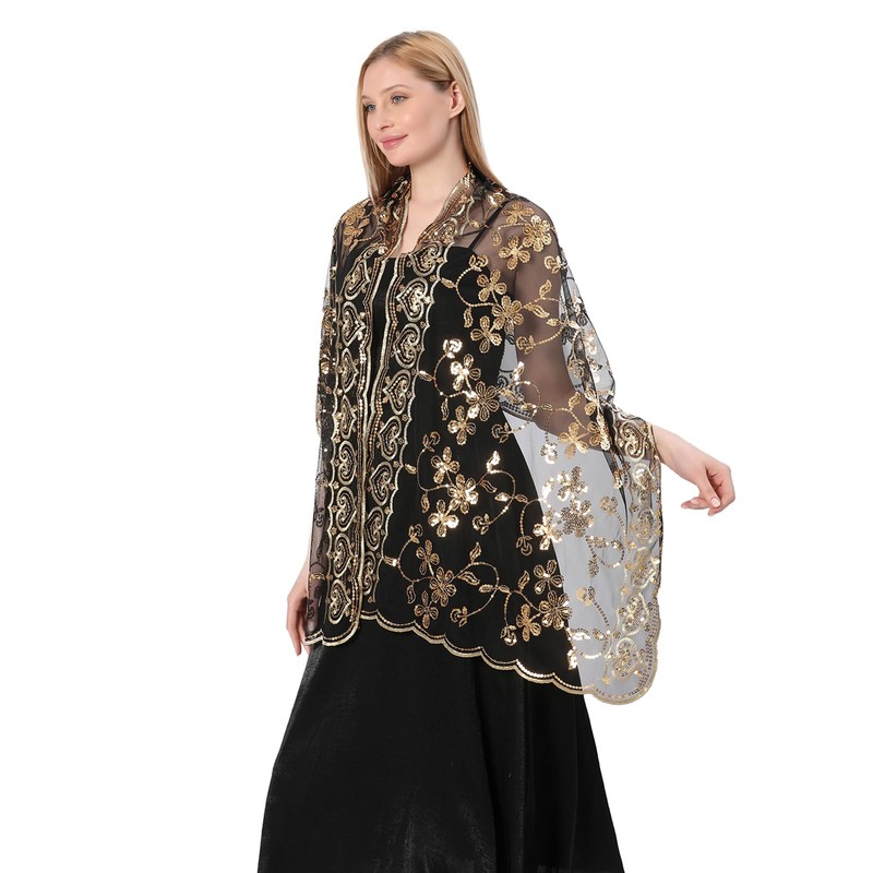 Central Chic Sequin Shawl Pashmina Wrap Scarf Cover Up Wedding
