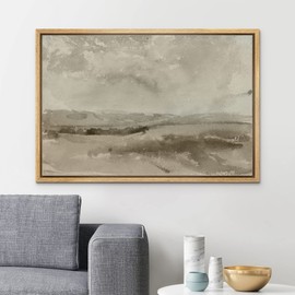 SIGNLEADER Framed Canvas Print Wall Art Pastel Brown Mountain Valley Landscape Nature Wilderness Illustrations Modern Art Decorative Minimal Rustic for Living Room, Bedroom, Office - 24"x36" Natural