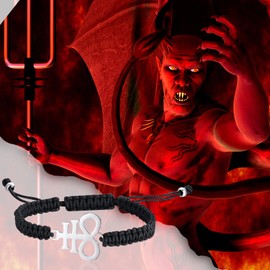 JewelryWe Satanic Leviathan Cross Bracelet: Unisex Baphomet Satan Symbol Braided Bracelet Adjustable Amulet Pagan Jewelry Gift for Men Women