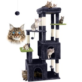 Globlazer F61 Cat Tower for Indoor Cats, Heavy Duty Cat Trees for Large Cats Adult Big Cats Maine Coon Cat Tree Tower with Scratching Post, Extra Large Top Perch, Cat Condos, Dark Grey, 61inch
