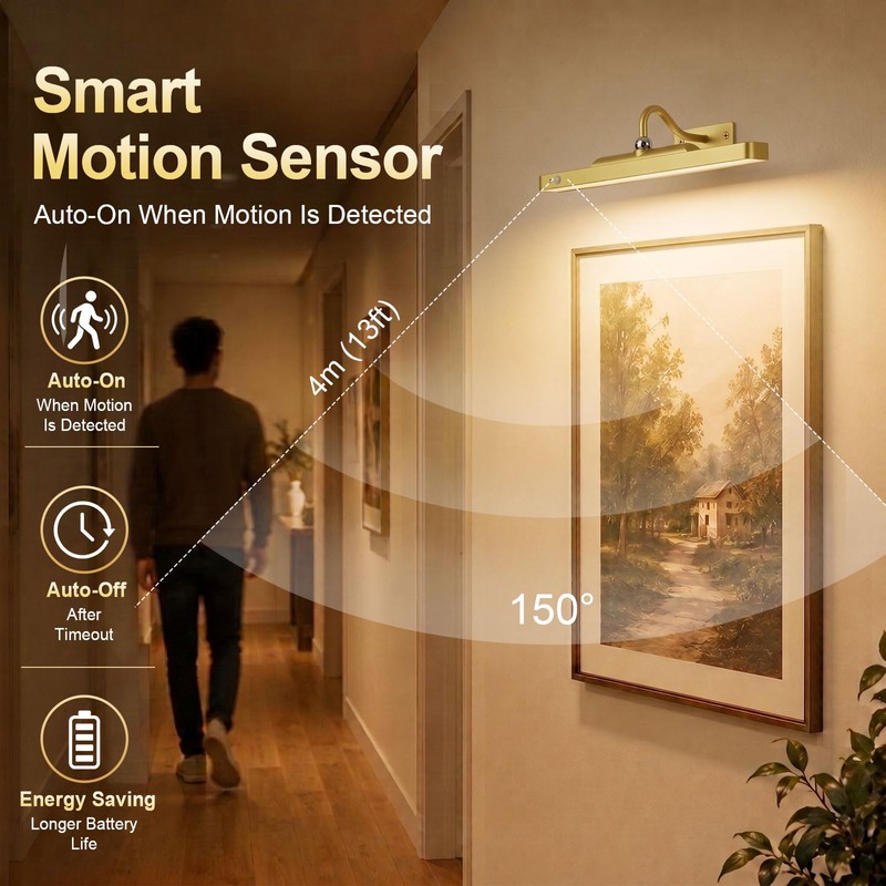 TANBABY Rechargeable Picture Light for Wall, Motion Sensor, Gold, 1
