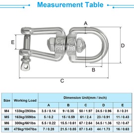 PATIKIL Double End Swivel M8 Working Load 475kg/1047lbs 304 Stainless Steel Eye and Jaw Swivel Shack Rling Connector for Marine Mooring