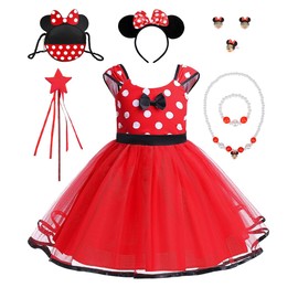 COYBTO Princess Dress for Girls, Polka Dot Toddler Tutu Dress with Mouse Ear Bag for Kids Birthday Carnival Christmas Cosplay (130)