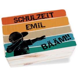 Wooden Box - Bääm Memory Box School Time with Name | First Day of School Gift - 30 x 20 x 14 - Wooden - Box 1st School Year 1 Gift Box for School Girls