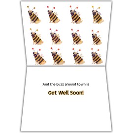 Glory To Dog You’ll Bee Better Soon – Funny Get Well Card with Pug in Bee Costume – Cheeky Dog Pun Greeting Card for Friends, Family, or Coworkers
