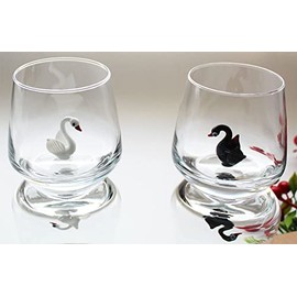 HeguSun Drinking Glass With Figurine Inside, Handmade Murano Glass Figures inside Stemless Glass for Wine, Cold Drinks and Beverages, 12 oz (Swan Couple)