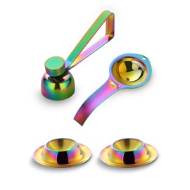 DOCBLACK Stainless Steel Egg Cracker Topper Set with Egg Separator and 2 Egg Tray Holder, Egg Cracker Tool for Breakfast Kitchen Gadgets, Egg Opener Eggshell Cutter Kitchen Remover Tool -Rainbow