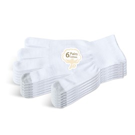 EvridWear Unisex Moisturizing Cotton Gloves with Touchscreen Fingertips for Eczema Beauty Cosmetic Dry Hands Sensitive Irritated Skin Therapy Overnight Bedtime, 6 Pairs, Lightweight-White, L/XL