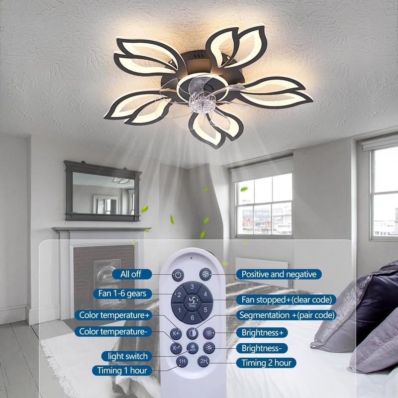 Dalouguan Ceiling Fan with Lights Remote Control, 26" Black Low