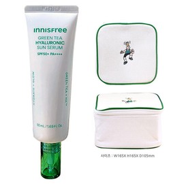 Innisfree 이니스프리 그린티 히알루론산 진정수분 선세럼 50mL+플레이그린 화장품 파우치 (그린) Innisfree Green Tea Hyaluronic Acid Soothing Moisturizing Serum 50mL + Play Green Cosmetic Pouch (Green)