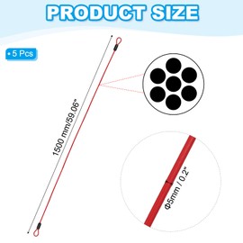 PATIKIL 3/16" Dia Vinyl Coated Stainless Steel Cable with Loops, 5 Pcs 5 ft (60") Flexible Wire Rope Security Chain Lanyard Lock for Outdoor Stage Lighting Luggage Lock, Black