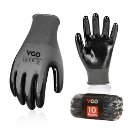 Vgo... 10Pairs Work Gloves Nitrile Coated, Gardening Gloves Non-Slip Utility for Garden Assembly Logistic, Latex Free(Black,XL,NT2110)