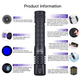 TactEagle 365nm UV Flashlight, Professional Grade Blacklight Flashlight, USB Rechargeable Black Light for Pet Urine Detection, Resin Curing, Blood Tracking, Rocks, A/C Leak Detection, Yooperlites