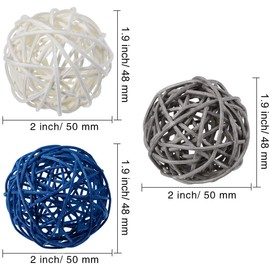 zorpia 24pcs Navy Blue Gray White Wicker Rattan Balls -Mixed 3 Colors Decorative Balls for Bowls, Vase Filler, Coffee Table Decor, Wedding Party Centerpieces