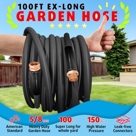 Azosowo Garden Hose 100 FT, Heavy Duty Water Hose, 5/8 Inch Hose - 3/4 Inch Solid Brass Fitting- Leak Free, Outdoor Garden Hose - All Weather, Kink Free