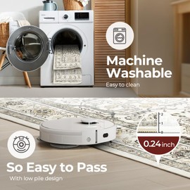 Boho Area Rugs Machine Washable for Living Room Bedroom, 2x6 Vintage Non-Slip Stain Resistant Floor Carpet Indoor for Bedroom Kitchen Entryway Bathroom, Cream Color