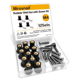 Mrosnail 12Pcs M4 Neoprene Well Nuts Kit with Stainless Steel Screws for Marine, Motorcycle, Kayak & Windscreen Accessories - High Strength Rubber Fasteners.