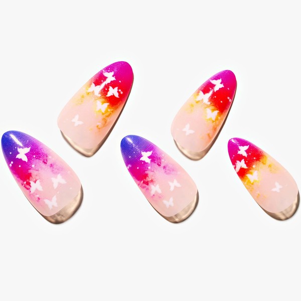 GLAMERMAID Press on Nails Almond, Gel False Nails with Design,24