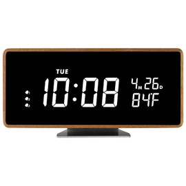 SCOAGE Wooden Digital Alarm Clock with Bluetooth Speaker Temperature Date Smart Electric Digital Bedside Clocks Night Light Table Snooze Large Display Alarm Clock Decor for Desk Bedroom Kid' s Room