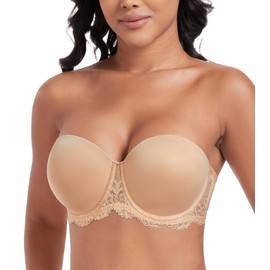 DotVol Women's Full Figure Strapless Bra Multiway Plus Size Underwire Contour Beauty Back Bra(Nude,40D)
