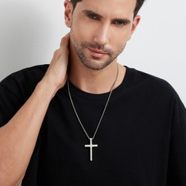 Men Cross Necklace Large Cross Necklace for Men Stainless Steel Cross Pendant Necklace Large Jesus Christ 316L Stainless Steel Heavy Cross Necklace for Men Chain 26" ZDaoBen