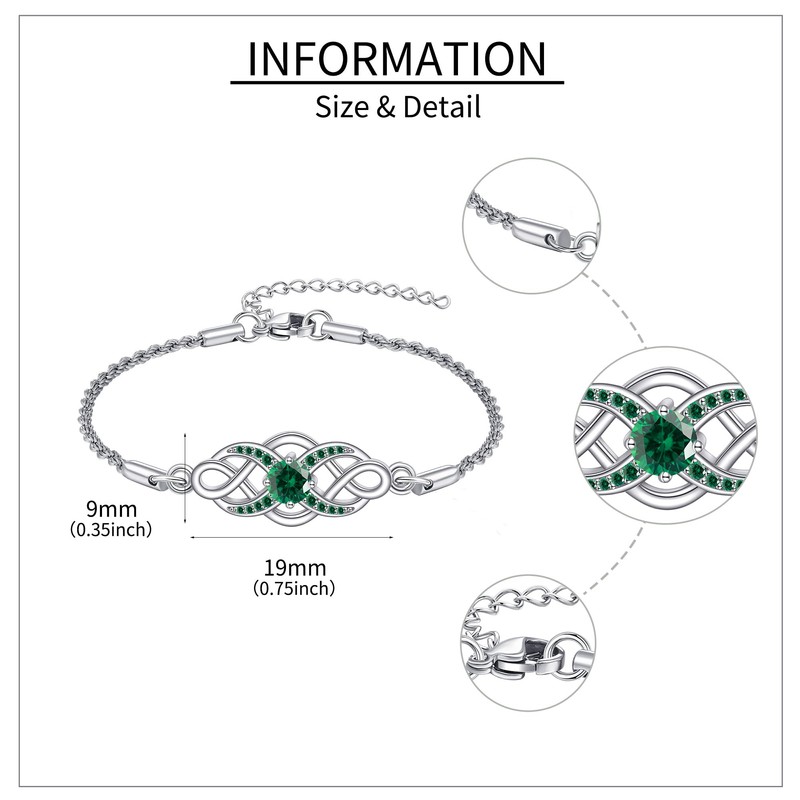 ONEFINITY Celtic Knot Bracelet 925 Sterling Silver Irish Birthstone Bracelet