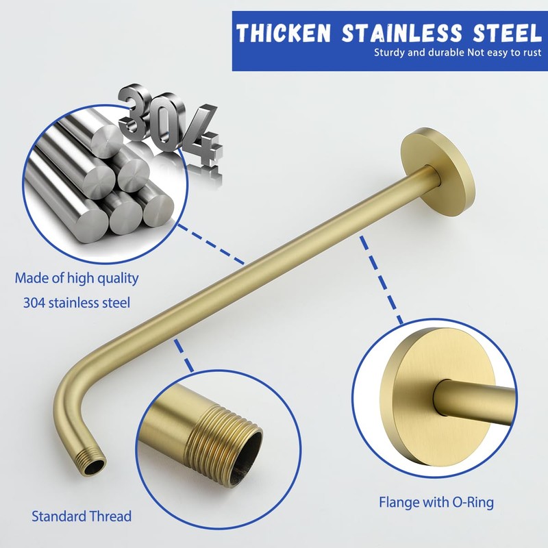 SWHYGER Stainless Steel Shower Head Extension Arm Wall Mounted Rainfall
