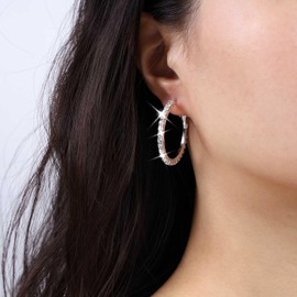 Atentuyi Crystal Hoop Earrings Silver Wedding Rhinestone Earrings Diamond Bridal Earring Pave Cz Huggie Hoop Earrings Rhinestone Statement Earrings Jewelry for Women and Girls