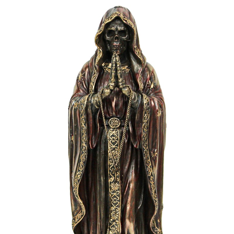 Veronese Design 7.5" Santa Muerte Rosario Prayer Resin Sculpture Antique
