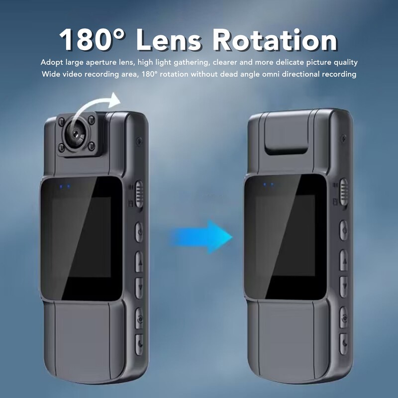 Wearable Camera 2K Night Vision 180 Degree Lens Rotation Magnetic