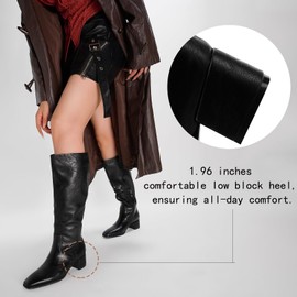 Cozivwaiy Black Knee High Boots for Women Comfortable Block Low Heel Dress Boots Half Zipper Tall Boots Wide Calf Fall Boots 9