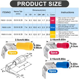 Lekgavd 15pcs Semi-Insulated Spade Connectors, 22-10 AWG Female/Male Cable Crimp Terminals, Quick Disconnect Connectors Kits - Yellow, Blue, Red