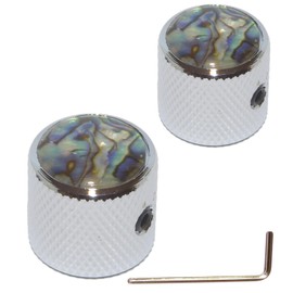2x Steel Guitar Knobs with Abalone Tops – Chrome/Black/Gold – Fits 6mm Solid or Splined Shafts – Volume or Tone Control – FREE Wrench Included (Chrome)