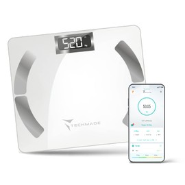 Personal Scales Digital Scales Impedentiometric Intelligent Wireless for iOS and Android with Indices for Measuring Fat Mass, Slim Mass and Basal Metabolism, White