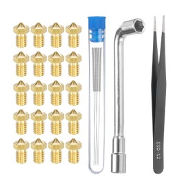 sourcing map 3D Nozzles Kit, 20pcs 3D Printer Brass Nozzles 0.4mm, 5pcs Nozzle Cleaning Needles, with a Socket Wrench and a Tweezer, for 1.75mm Ender3 Series
