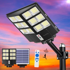 Gefolly 800W Solar Street Light Outdoor, 80000LM Commercial Parking Lot Light Dusk to Dawn, 6500K Solar Security Flood Light with Motion Sensor Outdoor Light for Basketball Court, Road, Yard