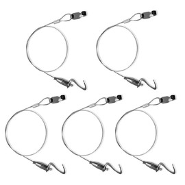 Augsion 5-Piece Set Picture Rail Stainless Steel Wire Hook with Swivel Brackets for Hanging Frames, Paintings, Wall Mounting, Display, Silver, Diameter 1.5 mm x 50 cm
