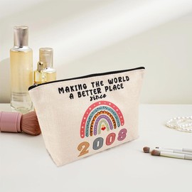 Finrray Rainbow Cosmetic Bag Number Makeup Bag Inspirational Multi-Function Canvas Boho Travel Pouch Gift for Mother's Day, Teacher's Day, Thanksgiving, Birthday (Number 2008)