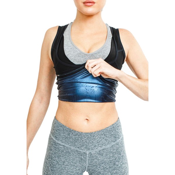 Sweat Shaper Women's Premium Workout Tank Top Slimming Polymer Sauna Vest (Large-X-Large, Black)