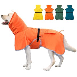 KOOGAL Dog Raincoat Waterproof Dog Rain Coat with Hoodile, Reflective Adjustable Lightweight Pet Rain Jacket for Medium Large Dogs(Orange, 6XL)