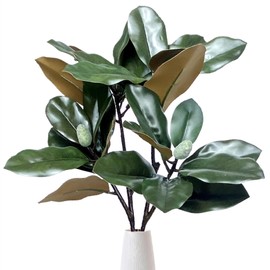 wardbum Artificial Magnolia Large Leather Leaves Magnolia Tree Branches Real Touch Houseplant Greenery for Indoor Outdoor Home Decor 32 Inch (Dark Green - Pack of 2)