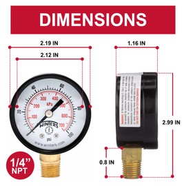 Winters 2 inch Dial Size, Multi Function Economy Utility Dry Pressure Gauge, Brass Internals, Black Steel Case, Dual Scale 0-100 psi/kPa, 3-2-3% Accuracy, 1/4 inch NPT Bottom Mount, Pressure Gauge